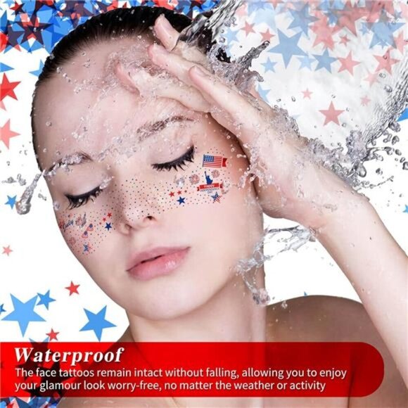 Face Glitter Star Freckles Temporary Tattoos, 4th of July Face USA Patriotic - Picture 5 of 6